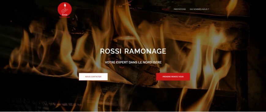 Page d'accueil du site rossi ramonage réalisé par l'entreprise Celesis en partenariat avec l'entreprise terre de connexion